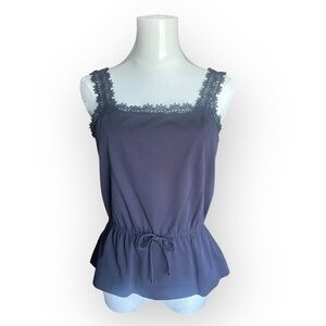 Vintage Butte Knit 70s Black Lace Peplum Baby Doll Blouse M